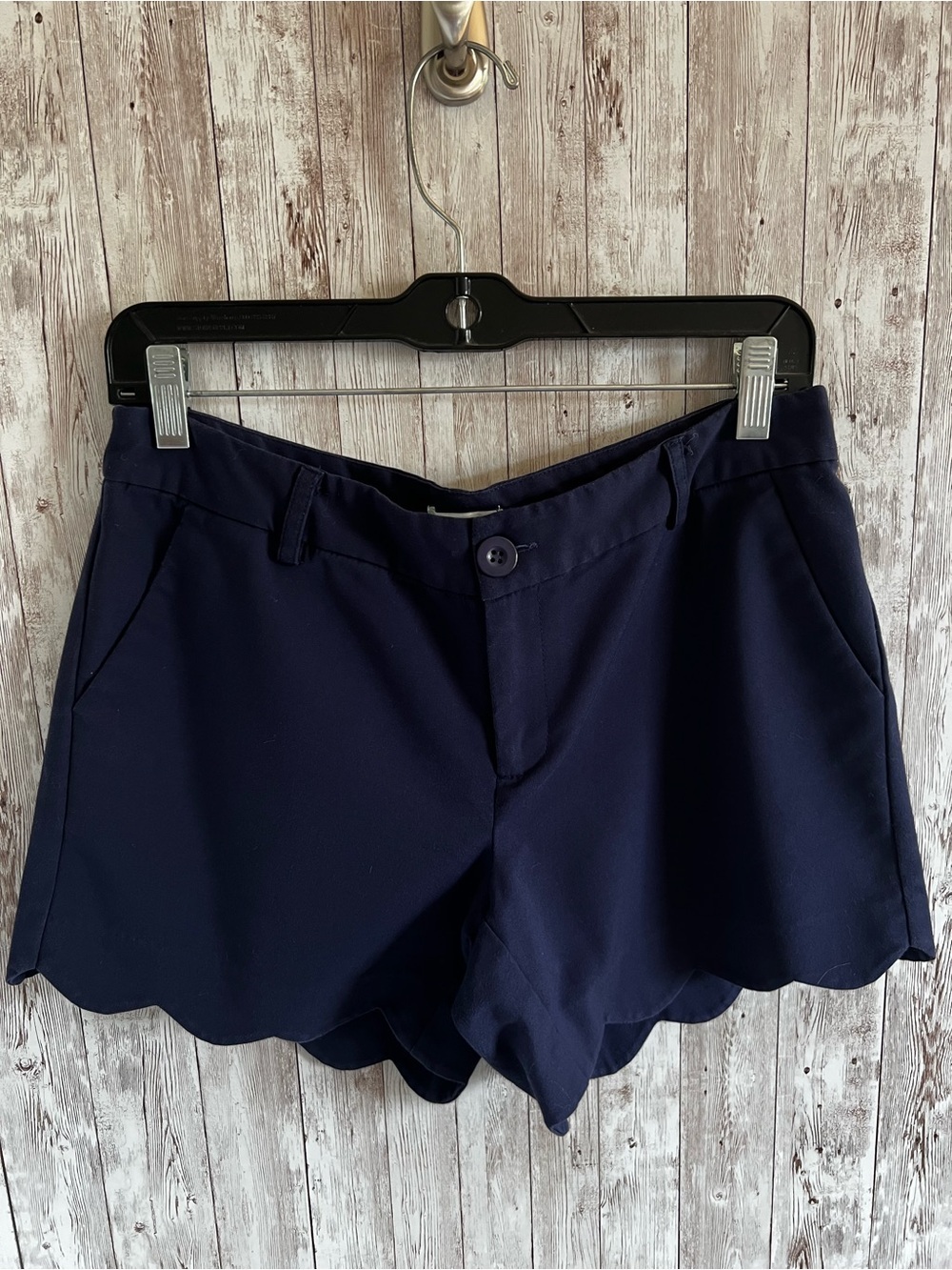 Jade Melody Tam High-Waist Scallop Hem Women's Shorts in Navy Nantucket Preppy 6